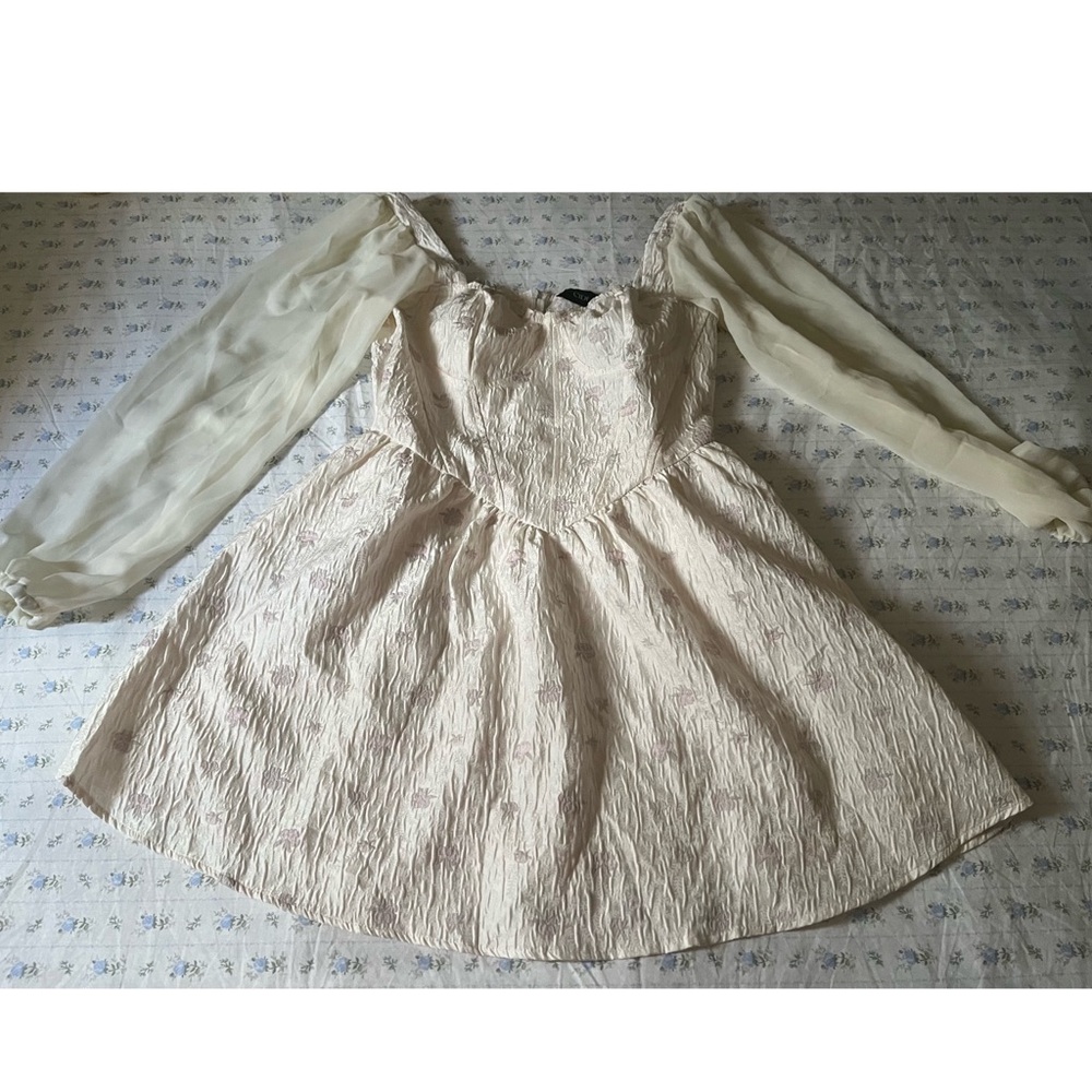Cream Floral Corset Puff Sleeve Mini Dress